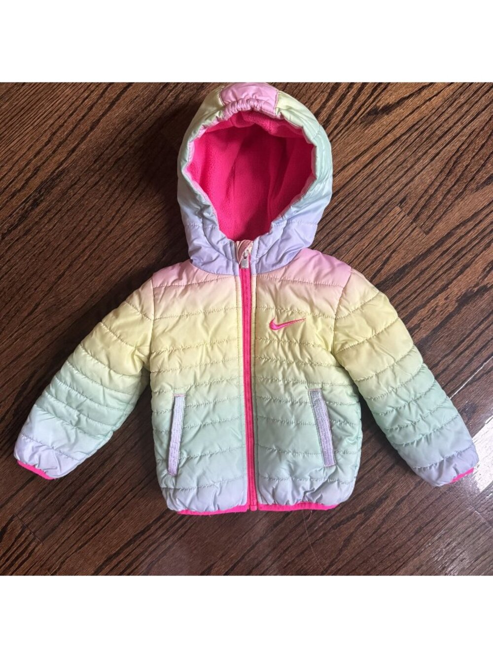 Nike Baby Girls Rainbow Puffer Jacket Hooded Fleece Lined Coat Size 12M 12 Month